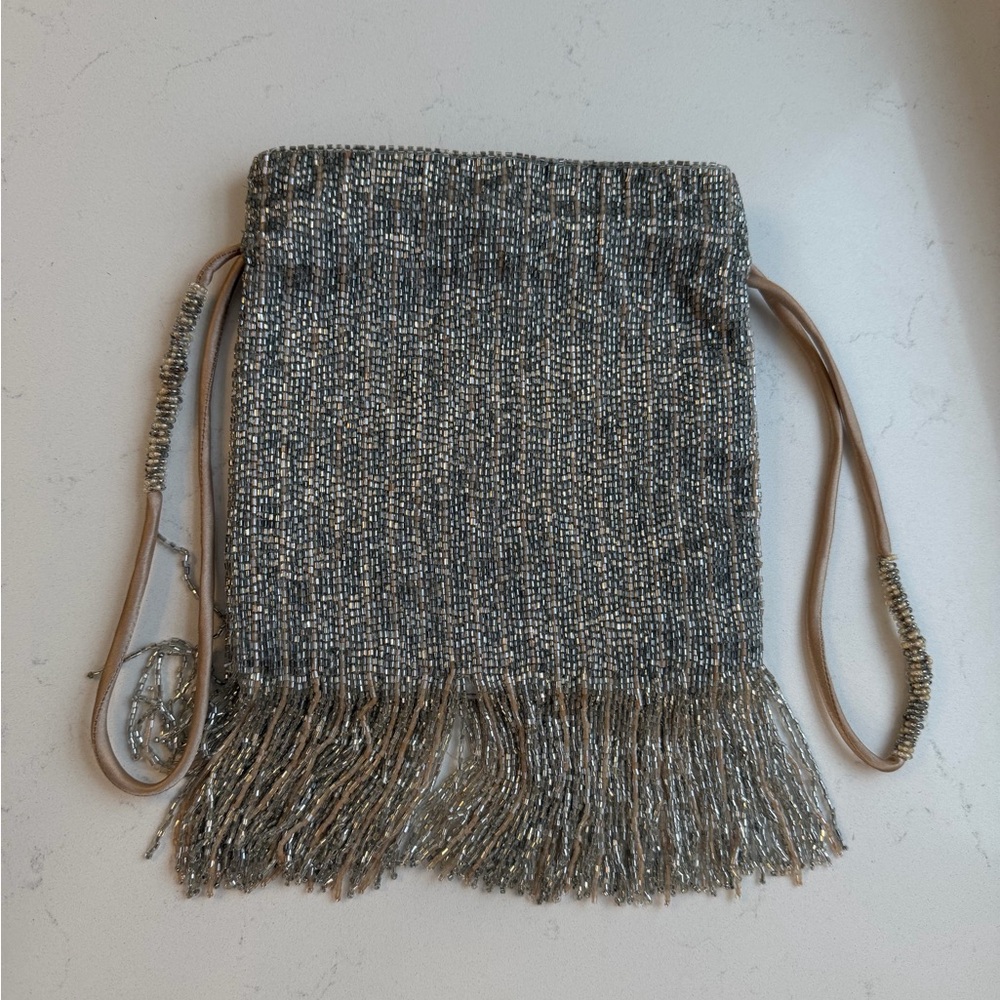Zara Gold Beaded Fringe Drawstring Wristlet - Picture 3 of 8